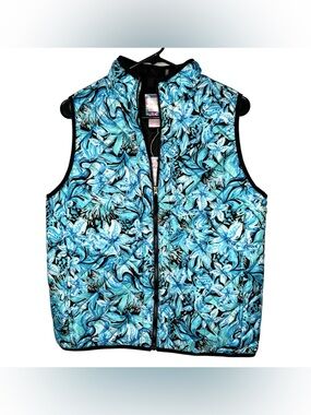 Stella Parker Ocean Blue Floral Quilted Vest Resortwear Golf Coastal M
